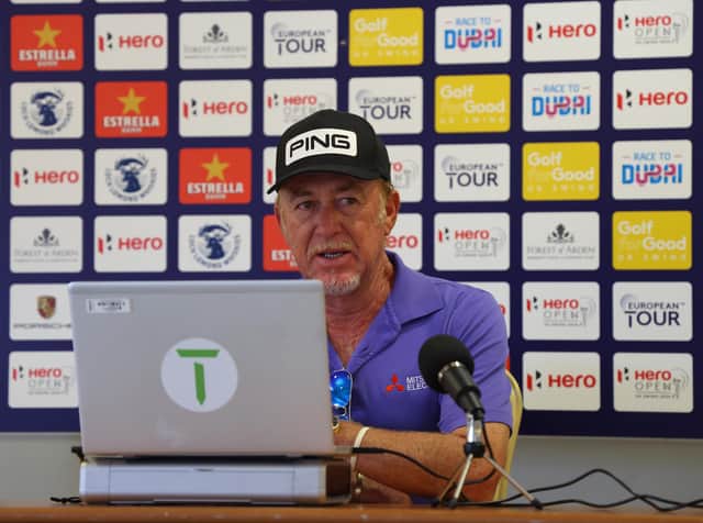 Miguel Ángel Jiménez takes part in a virtual press conference ahead of his record-breaking European Tour appearance in the Hero Open at the Marriott Forest of Arden. Picture: Richard Heathcote/Getty Images