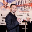 Josh Taylor (left) and Jack Catterall face off during the press conference ahead of their fight at the Ovo Hydro on February 26. (Photo by Alan Rennie / SNS Group)