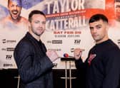 Josh Taylor (left) and Jack Catterall face off during the press conference ahead of their fight at the Ovo Hydro on February 26. (Photo by Alan Rennie / SNS Group)