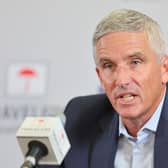 PGA Tour Commissioner Jay Monahan addresses the media.