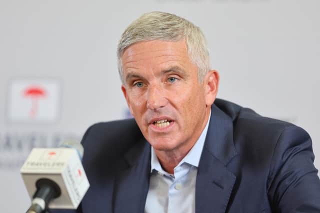 PGA Tour Commissioner Jay Monahan addresses the media.