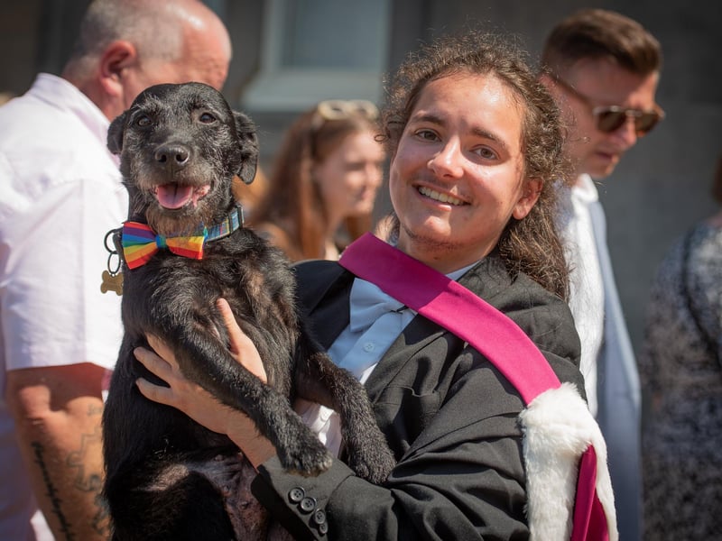 It's been a case of puppy love for Sebastian Szommer who graduated with a BSc in Biology and Maths. Sebastian's family dog, Taz, has been living with him in St Andrews for the last year.