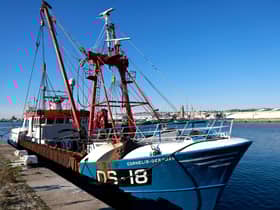The Cornelis-Gert Jan scallop dredger detained at Le Havre today. Picture: Sameer Al-Doumy/AFP/Getty Images