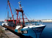 The Cornelis-Gert Jan scallop dredger detained at Le Havre today. Picture: Sameer Al-Doumy/AFP/Getty Images