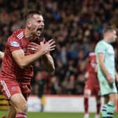 Ylber Ramadani celebrates after scoring Aberdeen's third against Hibs. (Photo by Craig Foy / SNS Group)