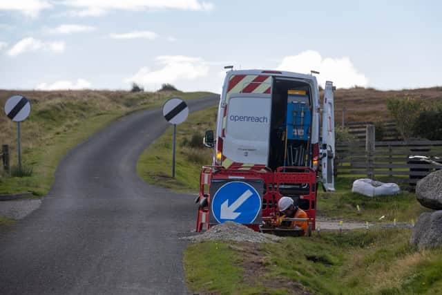 An Openreach engineer working on a broadband connection in one of the more remote areas of the country.
