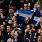 Scotland fans celebrate during a FIFA World Cup Qualifier between Scotland and Israel at Hampden Park, on October 09 , 2021, in Glasgow, Scotland. (Photo by Craig Foy / SNS Group)