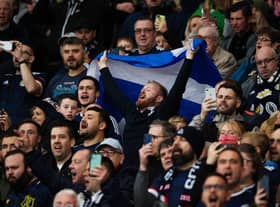 Scotland fans celebrate during a FIFA World Cup Qualifier between Scotland and Israel at Hampden Park, on October 09 , 2021, in Glasgow, Scotland. (Photo by Craig Foy / SNS Group)