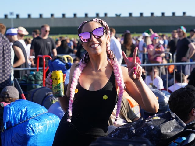 People queue for entry on the first day of the Glastonbury Festival at Worthy Farm in Somerset. Picture date: Wednesday June 22, 2022.