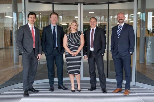 (L-R): Callum Laidlaw (associate), Sean Gibson (manager), Melanie Clark (partner), Tom Faichnie (partner) and Ryan Clark (manager). Picture: Jonathan Addie