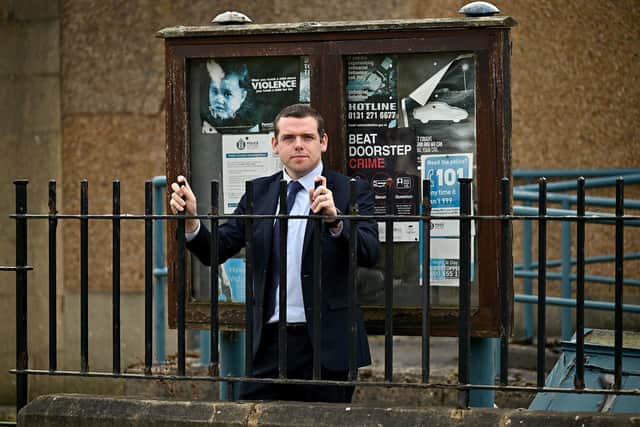 Scottish Conservative leader Douglas Ross pays a visit to the former Loanhead police station while campaigning for the Scottish Parliamentary election. Picture: Jeff J Mitchell/Getty Images