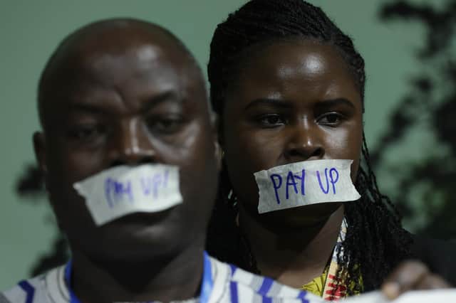 Activists demanding that rich countries pay up for climate finance for developing countries of the Global South protest at COP29 (Picture: Sean Gallup/Getty Images)
