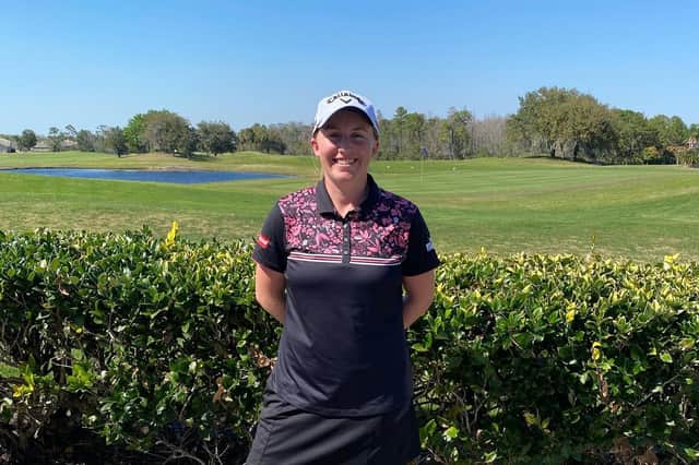 Gemma Dryburgh, pictured after her mini-tour win in Florida earlier in the year, is playing in the LOTTE Championship in Hawaii this week