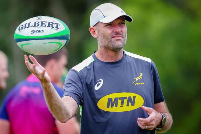 South Africa's coach Jacques Nienaber. (Photo by Patrick Hamilton/AFP via Getty Images)