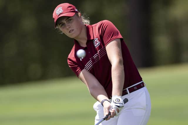 Hannah Darling chips to the 14th green during round one of the Augusta National Women's Amateur at Champions Retreat Golf Club. Picture: Chloe Knott/Augusta National.