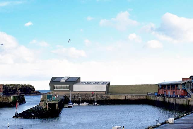 An image of how the operations and maintenance base at Eyemouth Harbour should look when completed.