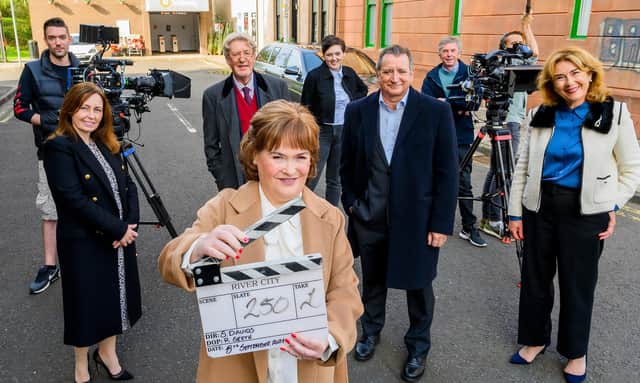 Susan Boyle with the cast of River City. Picture: Alan Peebles