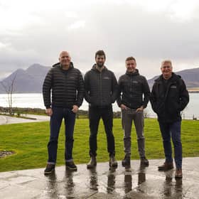 Left to right are David Nicol (Co-founder, Caskshare), Norman Gillies (Operations Director, R&B Distillers), William Dobbie (Managing Director, R&B Distillers), and Alasdair Day (Co-founder & Master Distiller)
