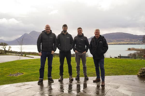 Left to right are David Nicol (Co-founder, Caskshare), Norman Gillies (Operations Director, R&B Distillers), William Dobbie (Managing Director, R&B Distillers), and Alasdair Day (Co-founder & Master Distiller)