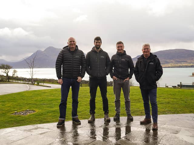 Left to right are David Nicol (Co-founder, Caskshare), Norman Gillies (Operations Director, R&B Distillers), William Dobbie (Managing Director, R&B Distillers), and Alasdair Day (Co-founder & Master Distiller)