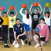 Craig Gordon is pictured visiting the Camstradden primary school to take part in a Learning Through Football programme, on May 30, 2023, in Glasgow, Scotland.  (Photo by Alan Harvey / SNS Group)