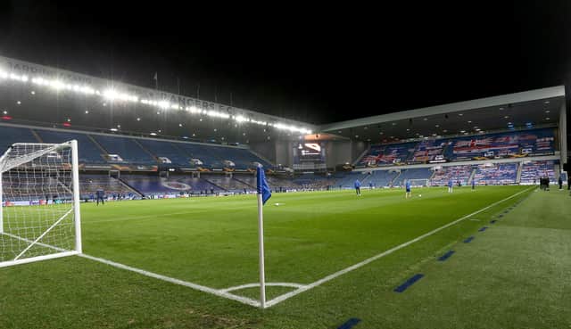 General view inside the stadium prior to the UEFA Europa League Group D stage match between Rangers and Lech Poznan at Ibrox Stadium. (Photo by Robert Perry - Pool/Getty Images)