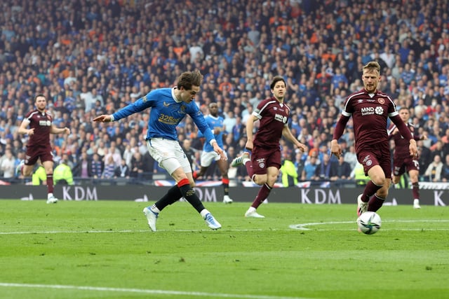 Rangers' Scott Wright (centre) scores their side's second goal of the game during the Scottish Cup final