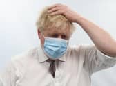 British Prime Minister Boris Johnson gestures as he visits Finchley Memorial Hospital in  North London. Picture: Ian Vogler/AFP via Getty Images