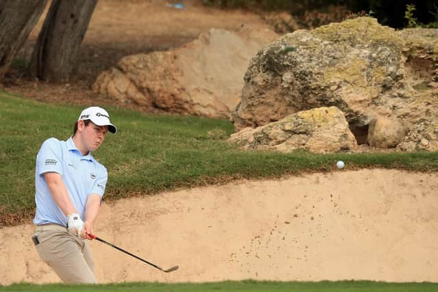Bob MacIntyre plays his second shot on the seventh hole during the second round of the Aphrodite Hills Cyprus Showdown. Picture: Andrew Redington/Getty Images