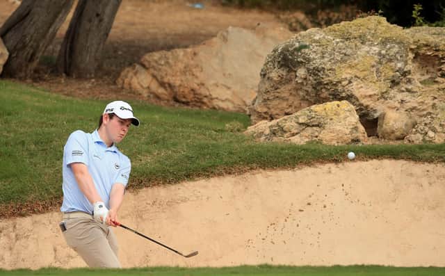 Bob MacIntyre plays his second shot on the seventh hole during the second round of the Aphrodite Hills Cyprus Showdown. Picture: Andrew Redington/Getty Images