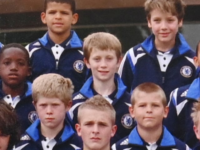 Alfie aged 11 at Chelsea FC, middle row centre.