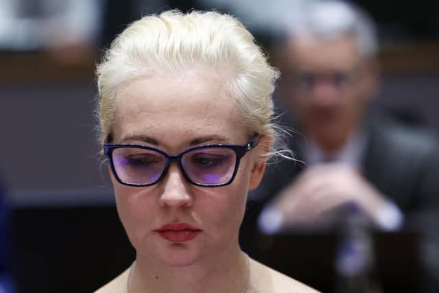 Leading Kremlin critic  Alexei Navalny's widow Yulia Navalnaya, takes part in a meeting of European Union Foreign Ministers in Brussels, Belgium. Picture: Yves Herman/AFP via Getty Images