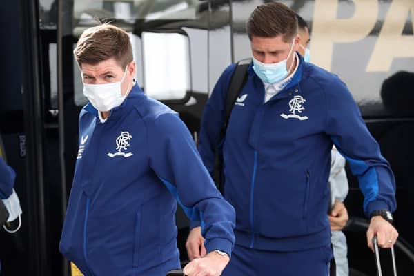 Rangers manager Steven Gerrard at Glasgow Airport ahead of the trip to Prague. (Photo by Craig Williamson / SNS Group)