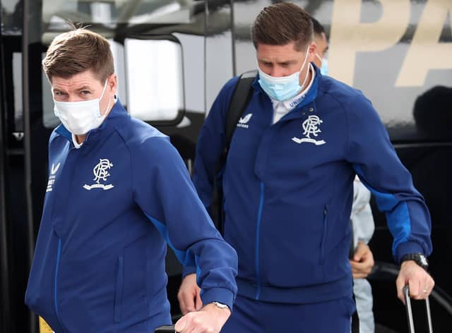 Rangers manager Steven Gerrard at Glasgow Airport ahead of the trip to Prague. (Photo by Craig Williamson / SNS Group)