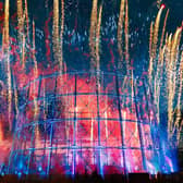 Fireworks at the gas tower in Granton, Edinburgh.