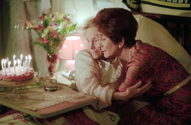 Gretchen Franklin (left) as Ethel and June Brown (right) as Dot Cotton during an episode of EastEnders. Photo: BBC/PA Wire.