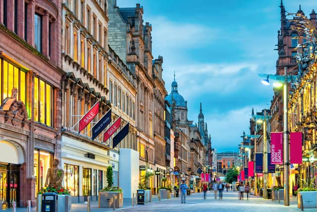 While footfall in Edinburgh increased by 2.3 per cent in April, Glasgow, above, suffered a 5.7 per cent year-on-year decline.