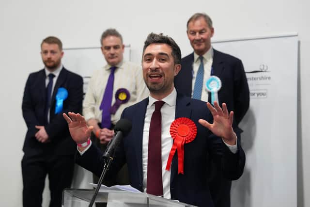 Damien Egan makes a victory speech after winning the Kingswood by-election. Image: Carl Court/Getty Images.