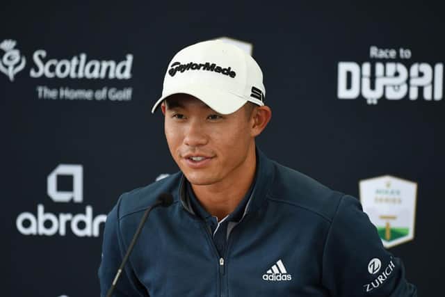Collin Morikawa speaks at a press conference prior to the abrdn Scottish Open at The Renaissance Club. Picture: Mark Runnacles/Getty Images.