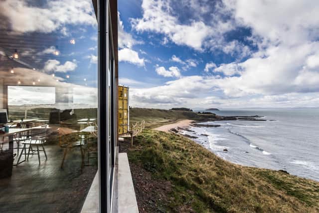 The cafe is set on the clifftops offering spectacular views of Quarrel Sands