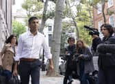 Rishi Sunak leaves his campaign office in London, as he has formally entered the Tory leadership contest on Sunday