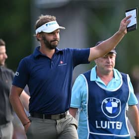 Joost Luiten acknowledges the fans after moving into a three-shot lead in the BMW International Open at Golfclub Munchen Eichenried. Picture: Stuart Franklin/Getty Images.