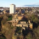 A broad overview of Kirkcaldy’s building stock, from the 15th-Century Ravenscraig Castle in the foreground, to mid-20th-Century high-rises and beyond