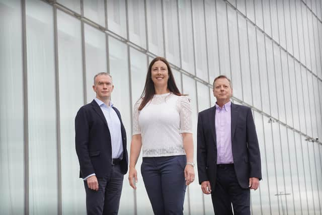 Andrew Durkie of Eos, and Yvonne Davies and Richard Hammond of Penrhos Bio. Picture: Stewart Attwood