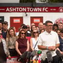 Andy Burnham's victory rally at Ashton Town FC after being elected as Makerfield MP