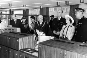 Queen Elizabeth is shown round the police headquarters at Fettes Avenue in Edinburgh in July 1974 (Picture: Dick Ewart)