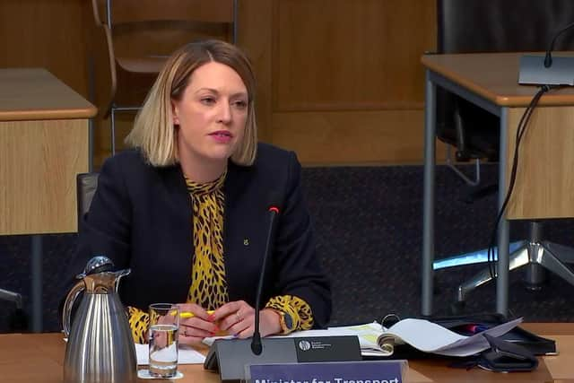 Transport minister Jenny Gilruth being quizzed about the ScotRail takeover by MSPs on Tuesday. Picture: Scottish Parliament TV