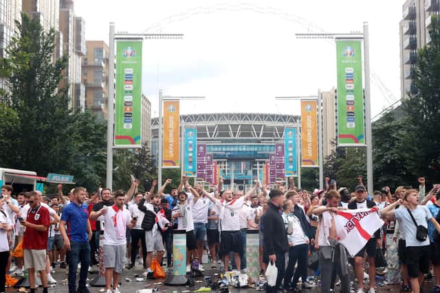 England fans on Wembley Way before the Euro 2020 final showdown with Italy  (Photo by Alex Pantling/Getty Images)