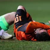 Dundee United striker Nicky Clark in despair after missing a late chance to win the game for his team against Dundee at Dens Park. (Photo by Craig Williamson / SNS Group)