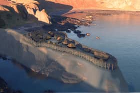 An artist's impression of the Pictish fort at Dunnicaer near Stonehaven, now the oldest-known site of its kind. PIC: Aberdeen University.